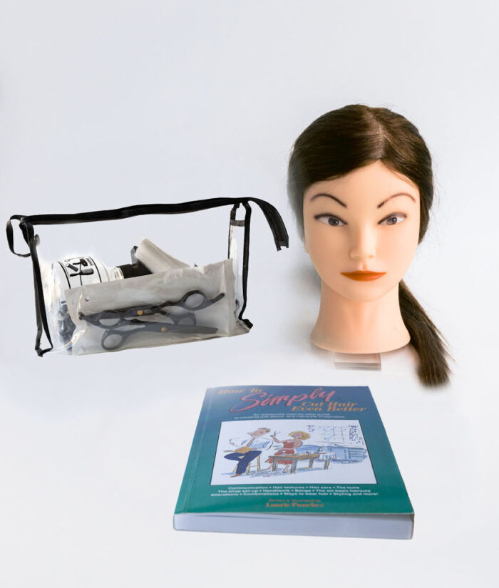 How to Simply Cut Hair Even Better Kit for Women with Practice Doll Head and Book.